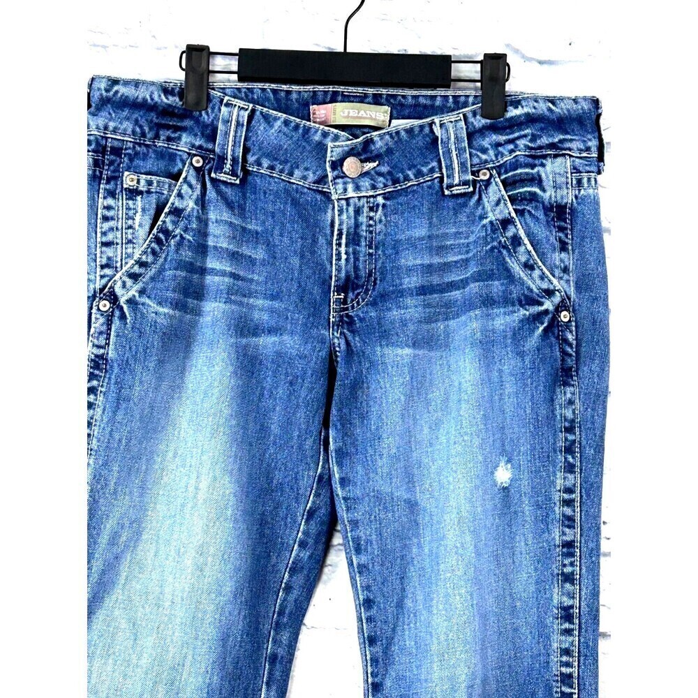 Old Navy Womens Sz 10/12 Ultra Low Waist Denim Jean Cropped Cuffed Distressed - Picture 8 of 12